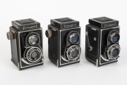 MEOPTA: Three early-1950s made-in-Czechoslovakia&nbsp;TLR cameras - one Flexaret II with Mirar&nbsp;80mm f4.5 lens and Prontor-S shutter, one Flexaret III with Mirar 80mm f3.5 lens&nbsp;and Prontor-S shutter, and one Flexaret IV with Mirar 80mm f3.5 lens and Prontor-S s