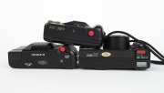 ASAHI KOGAKU: Three c. 1980s black plastic compact cameras - one Pentax PC 35 AF-M, one Pentax Zoom-70, and one Pentax AF PC-303 with wrist strap. (3 cameras) - 4