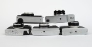 OLYMPUS: Five c. 1967 chrome-body cameras - one Quickmatic 600 [#239381] with E. Zuiko 38mm f2.8 lens, one Quickmatic EES [#125385] with D. Zuiko 36mm f2.8 lens, one Quickmatic EEM [#202513] with D. Zuiko 36mm f2.8 lens, one Trip 35 [#1332885] with D. Zui - 5