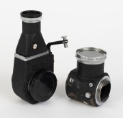 LEITZ: Three c. 1950s accessories - one Visoflex I [#26551] reflex housing, and one Visoflex III reflex housing together with 5x OTVXO vertical magnifier. (3 items) - 2