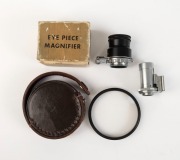 NIPPON KOGAKU: Fifty-two photography accessories - nine black metal lens caps, six lens filters in leather pouches, one chrome 8.5 finder attachment, one Eye Piece Magnifier for Nikon F in maker's box with instruction sheet, four black metal lens caps of - 2