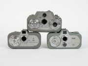 ZEISS IKON: Three c. 1950s 8mm movie cameras - one Movikon 8 [#J50414] with Movitar 10mm f1.9 lens [#3259530], one Movikon 8B [#S28307] with Tessar 10mm f1.9 lens [#2601794], and one Movinette 8B [#Q02803] with Triotar 10mm f2.8 lens [#1920800].&nbsp;(3 movie - 2