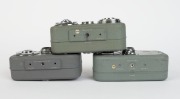 ZEISS IKON: Three c. 1950s 8mm movie cameras - one Movikon 8 [#J50414] with Movitar 10mm f1.9 lens [#3259530], one Movikon 8B [#S28307] with Tessar 10mm f1.9 lens [#2601794], and one Movinette 8B [#Q02803] with Triotar 10mm f2.8 lens [#1920800].&nbsp;(3 movie - 5