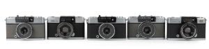 OLYMPUS: Five c. 1960s 35mm half-frame cameras - one Pen D2 [#117659] with F. Zuiko 32mm f1.9 lens, one Pen D3 [#421315] with F. Zuiko 32mm f1.7 lens, one Pen EES-2 [#2803265] with D. Zuiko 30mm f2.8 lens, one Pen EE-2 [#2698968] with D. Zuiko 28mm f3.5 l