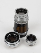 SCHNEIDER-KREUZNACH: Three lenses - one Tele-Xenar 150mm f5.5 with front and rear caps, one Componar&nbsp;105mm f4.5&nbsp;with front cap,&nbsp;and one Retina-Curtar-Xenon&nbsp;C 35mm f5.6. (3 items)