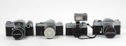MIRANDA: Four c. 1970s 35mm cameras with front lens caps - one Sensorex, one Sensomat, one Auto Sensorex EE, and one Sensoret with EF-1 flash unit and wrist strap.&nbsp;(4 cameras) - 2