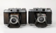 MAMIYA: Two c. 1947 Mamiya-6 IV horizontal-folding cameras - one [#39838] with Zuiko&nbsp;75mm f3.5 lens [#68280] and 'Made in Occupied Japan' engraving on base, and one [#79472] with Zuiko F.C. 75mm f3.5 lens [#208415].&nbsp;(2 cameras) - 2
