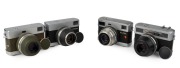 CARL ZEISS JENA: Four early-1960s 35mm cameras - one Werra 1C with Tessar 50mm f2.8 lens [#6726756] and lens cap/hood, one Werra 2 in olive with Tessar 50mm f2.8 lens [#5721003] and lens cap/hood, one Werramatic&nbsp;with Tessar 50mm f2.8 lens [#5926973], and 