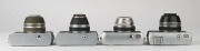 CARL ZEISS JENA: Four early-1960s 35mm cameras - one Werra 1C with Tessar 50mm f2.8 lens [#6726756] and lens cap/hood, one Werra 2 in olive with Tessar 50mm f2.8 lens [#5721003] and lens cap/hood, one Werramatic&nbsp;with Tessar 50mm f2.8 lens [#5926973], and - 4