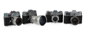 KODAK: Four c. 1960s SLR cameras - one Retina Reflex S with Retina-Xenar 50mm f2.8 lens [#6302510], one Retina Reflex III with Retina-Tele-Xenar 200mm f4.8 lens [#9865276], one Retina Reflex III with Retina-Xenon 50mm f1.9 lens [#6627613], and one Retina 