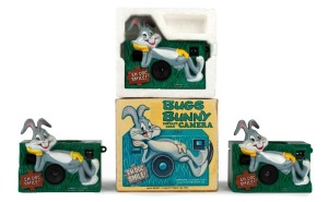 HELM TOY CORPORATION: Three c. 1976 Bugs Bunny Instant Load plastic point-and-shoot cameras, one in maker's box. (3 cameras)