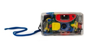 RIKEN: LX-22S transparent compact camera, c. 1991, with wrist strap. Also released under the 'Xobbox' moniker.