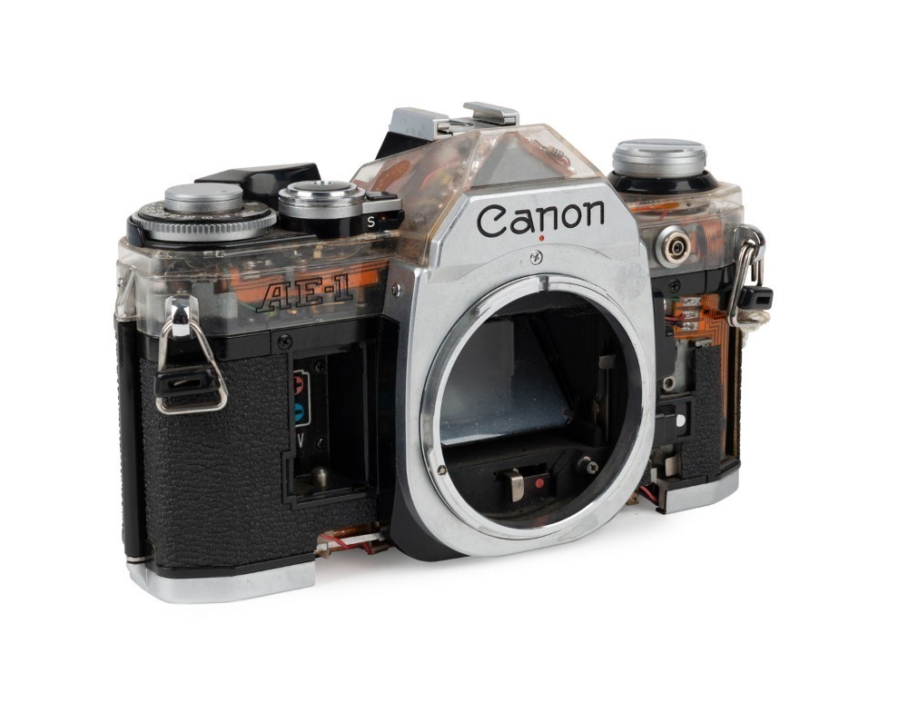 CANON: Partially-transparent Canon AE-1 camera body cutaway model 