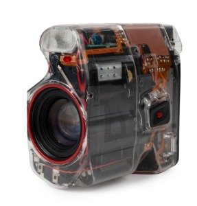 YASHICA: Rare c. 1988 transparent-body Samurai half-frame SLR camera [#237524].