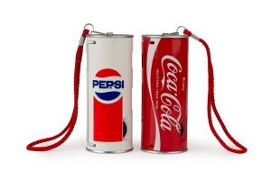 EIKO: Two c. 1980 250ml 'can' cameras with wrist straps in original packaging - one branded Coca-Cola, the other Pepsi. A relic of the 'Cola Wars' rivalry. (2 cameras)