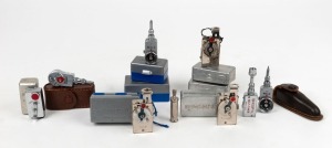 VARIOUS MANUFACTURERS: Thirteen self-timers, most of them in metal, leather, or plastic cases - two Walz Self-Timers, one Pigeon Self-Timer, one Autoknips I, two Autoknips II MKI, three Autoknips II MKII, one Japanese copy of the Autoknips I, one Kopil Se