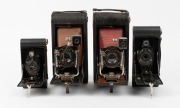 KODAK: Four vertical-folding cameras - one c. 1909 No. 3A Folding Pocket with beautifully preserved red bellows, one c. 1910 No. 3A Folding Pocket with light-brown bellows and shutter release cable, one c. 1916 No. 2 Folding Autographic Brownie, and one c - 2