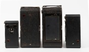 KODAK: Four vertical-folding cameras - one c. 1909 No. 3A Folding Pocket with beautifully preserved red bellows, one c. 1910 No. 3A Folding Pocket with light-brown bellows and shutter release cable, one c. 1916 No. 2 Folding Autographic Brownie, and one c - 3