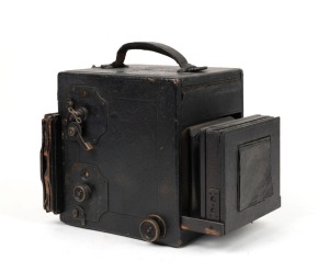 GRAFLEX: 3x4 Auto Graflex plate camera [#13614], c. 1911, with Series II Cooke Aviar 6" f4.5 lens [#107723] and film pack adapter attachment.