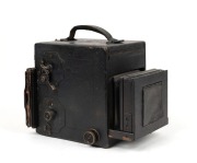 GRAFLEX: 3x4 Auto Graflex plate camera [#13614], c. 1911, with Series II Cooke Aviar 6" f4.5 lens&nbsp;[#107723] and film pack adapter attachment.