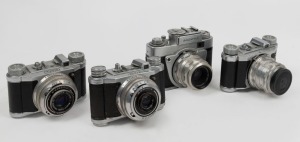 EHO-ALTISSA: Four c. 1950s viewfinder cameras - one Altix IV with Tessar T 50mm f3.5 lens [#3397585], one Altix IV with Trioplan V 50mm f2.9 lens [#1430500], one Altix IV with Tessar T 50mm f2.8 lens [#4093840], and one Altix-NB with Tessar 50mm f2.8 lens