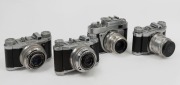 EHO-ALTISSA: Four c. 1950s viewfinder cameras - one Altix&nbsp;IV with Tessar&nbsp;T 50mm f3.5 lens [#3397585], one Altix&nbsp;IV with Trioplan V 50mm f2.9 lens [#1430500], one Altix IV with Tessar&nbsp;T 50mm f2.8 lens [#4093840], and one Altix-NB with Tessar 50mm f2.8 lens