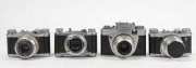 EHO-ALTISSA: Four c. 1950s viewfinder cameras - one Altix&nbsp;IV with Tessar&nbsp;T 50mm f3.5 lens [#3397585], one Altix&nbsp;IV with Trioplan V 50mm f2.9 lens [#1430500], one Altix IV with Tessar&nbsp;T 50mm f2.8 lens [#4093840], and one Altix-NB with Tessar 50mm f2.8 lens - 2