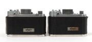 BERNING ROBOT: Two c. 1951 Robot IIa 35mm cartridge cameras - one [#C106383] with Schneider-Kreuznach Xenar 38mm f2.8 lens [#3009355], and one [#J134485] with Carl Zeiss Jena Tessar 3.25mm f2.8 lens [#2028874]. (2 cameras) - 3