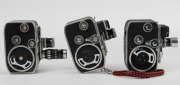 BOLEX PAILLARD: Three c. 1950s double-8 movie cameras - one B8 with two lenses and one lens cap, one B8L with one lens, lens cap, and wrist strap attachment, and one D8L with one lens. (3 movie cameras) - 3