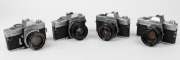 MINOLTA: Four c. 1970s black and chrome SLR cameras - one SRT-200 [#7335848] with MC Rokkor-PF 50mm f2 lens, one SRT MC-II [#9040109] with MC Rokkor-PF 50mm f1.7 lens, one SRT-101 [#1478374] with MC Rokkor-PG 50mm f1.4 lens, and one SRT-101 [#1743742] wit - 2
