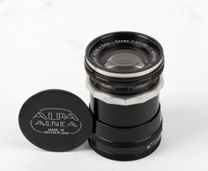 SCHNEIDER: Black Alpa-Tele-Xenar 90mm f3.5 lens [#4014962], c. 1952, with metal front and rear caps.