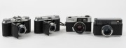 VOIGTL&Auml;NDER: Four cameras in black and chrome - one VF 135 with Color-Skoparex 40mm f2.3 lens, lens cap, and wrist strap, one Bessy AK with Color-Lanthar 38mm f2.8 lens, and two Vito II models with Color Skopar 50mm f3.5 lenses. (4 cameras)