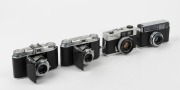VOIGTL&Auml;NDER: Four cameras in black and chrome - one VF 135 with Color-Skoparex 40mm f2.3 lens, lens cap, and wrist strap, one Bessy AK with Color-Lanthar 38mm f2.8 lens, and two Vito II models with Color Skopar 50mm f3.5 lenses. (4 cameras) - 2