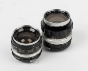 NIPPON KOGAKU: Two non-AI lenses - one Nikkor-S Auto 35mm f2.8 [#367442], and one Nikkor-P Auto 105mm f2.5 [#258906]. (2 items)