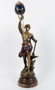 MYSTERY swinging clock on figural cast spelter base, late 20th century, 106cm high