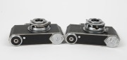 KONICA: Two Konica (I) rangefinder cameras, c. 1948, with Hexar 50mm f3.5 lenses. Both with 'Made in Occupied Japan' embossed into leather on base; one of them additionally&nbsp;has 'Konishiroku' embossed onto camera back. (2 cameras) - 5