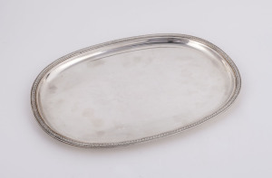 A German sterling silver oval serving tray by Wilkens & Söhne circa 1900, stamped "Wilkens 925 Sterling, Wivo" with German silver mark, 33.5cm wide, 525 grams