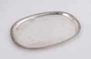 A German sterling silver oval serving tray by Wilkens & S&ouml;hne circa 1900, stamped "Wilkens 925 Sterling, Wivo" with German silver mark, ​33.5cm wide, 525 grams