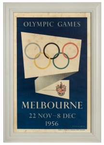 1956 MELBOURNE SUMMER OLYMPICS, official poster (small format) by Richard Beck, printed in Australia by Containers Limited, Melbourne. Framed and glazed. 57 x 41cm overall
