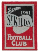 ST. KILDA: 1966 Member's Season Ticket (#5809), with Fixture List, details of the Club Leadership & holes punched for each game attended; issued in the name of M.E.. Moss. Accompanied by Season Tickets for 1961 - 1965 issued to the same supporter. (6 tick - 2