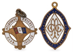 MELBOURNE CRICKET CLUB: membership medallions for 1912-13 (No.2547) and 1913-14 (No.1555), (2 items).