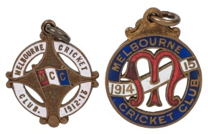 MELBOURNE CRICKET CLUB: membership medallions for 1912-13 (No.3845) and 1914-15 (No.1423), (2 items).