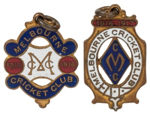 MELBOURNE CRICKET CLUB: membership medallions for 1915-16 (No.158) and 1916-17 (No.1439), (2 items).