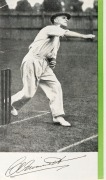 "15 AIDS TO BETTER CRICKET by SPALDING", circa 1930, small 16-page booklet featuring an article by Clarrie Grimmett "How to Bowl a Googly", with a photograph of Grimmett in action on the inside front cover and signed by him. A rare and ephemeral piece! Pr - 2