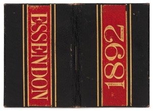 ESSENDON 1892 Member's Season Ticket, No.467 (black leather cover with red vertical sash & gilt 'ESSENDON' to front cover, and '1892' on back cover, with details of the committee and the club's fixtures for the year. Extremely rare. Essendon finished the season on top of the ladder of 12 teams and went on to win its' second Grand Final, defeating Fitzroy.