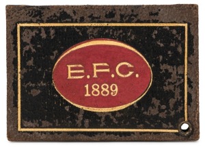 ESSENDON 1889 Member's Season Ticket, No.205 (dark brown/black leather cover with red football & gilt 'E.F.C. 1889' on front and back, with details of the committee and the club's fixtures for the year. Extremely rare and the earliest example we have offered. Essendon finished the season in 4th position on the ladder of 12 teams. South Melbourne defeated Carlton for the Grand Final.