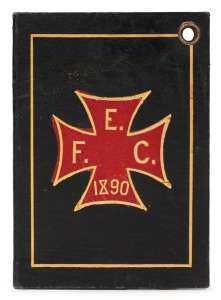 ESSENDON 1890 Member's Season Ticket, No.806 (black leather cover with red Maltese Cross & gilt 'E.F.C. 1890' on front and back, with details of the committee and the club's fixtures for the year. Extremely rare. Essendon finished the season in 3rd position on the ladder of 12 teams. South Melbourne defeated Carlton for the Grand Final.