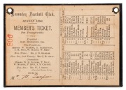 ESSENDON 1890 Member's Season Ticket, No.806 (black leather cover with red Maltese Cross & gilt 'E.F.C. 1890' on front and back, with details of the committee and the club's fixtures for the year. Extremely rare. Essendon finished the season in 3rd positi - 2