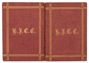 1884-85 BALMAIN JUNIORS CRICKET CLUB Membership ticket (reddish-brown card with gilt lettering); with details of the committee and a list of the club's matches; issued in the name of W. Turpin. The club played in a Melbourne suburban competition at Royal Park (its home ground), Richmond Paddock, Collingwood, Windsor, etc. The only example known to us.