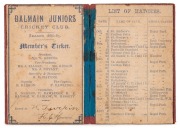 1884-85 BALMAIN JUNIORS CRICKET CLUB Membership ticket (reddish-brown card with gilt lettering); with details of the committee and a list of the club's matches; issued in the name of W. Turpin. The club played in a Melbourne suburban competition at Royal - 2